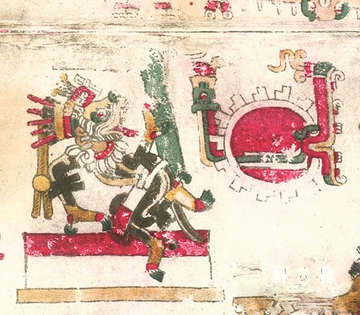 Xolotl with a Xiuhcoatl on page 38 of the Codex Borgia