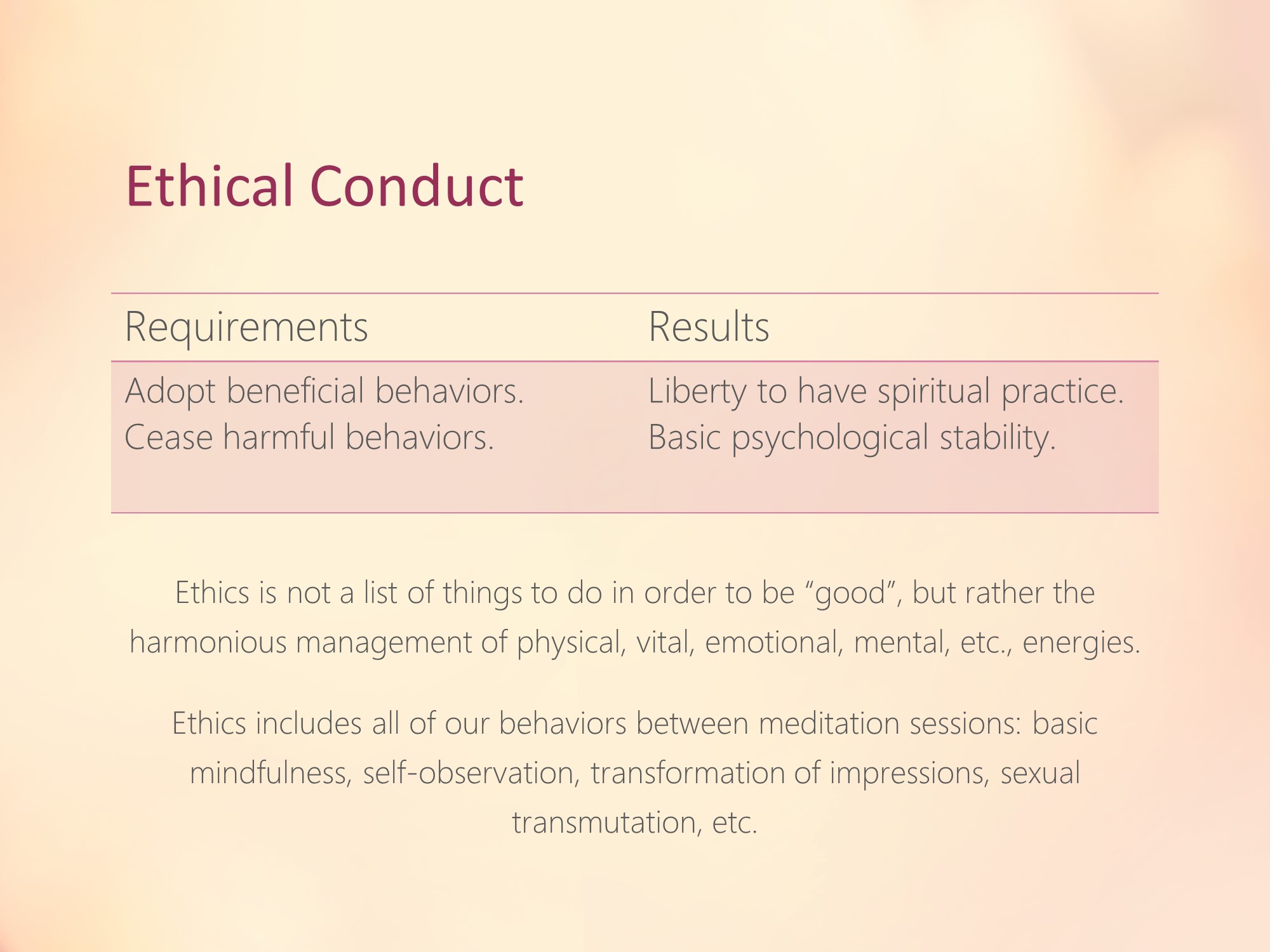 beginning meditation theory practice slide 006 ethical conduct