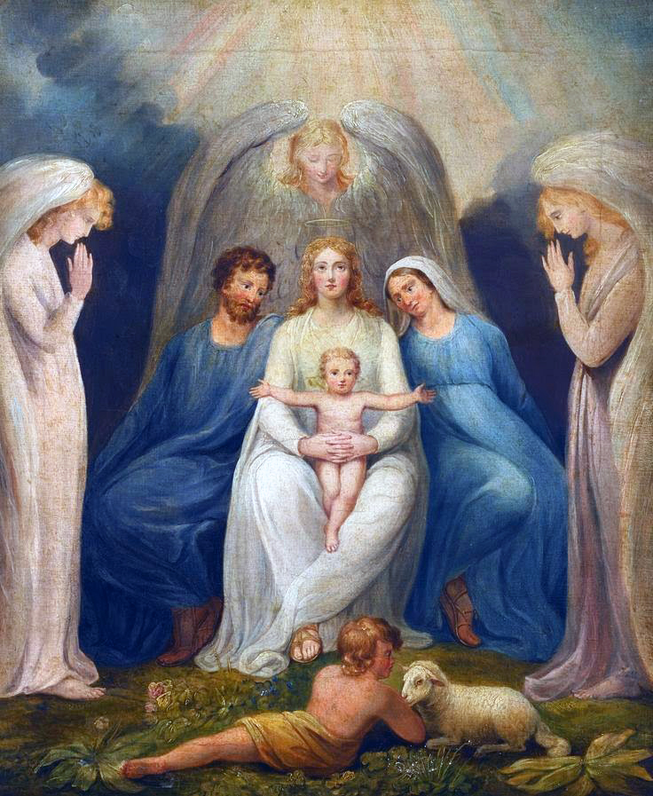 HolyTrinity Kether Chokmah Binah HolyFamily and the true Messiah Jesus on the lap of truth by william Blake