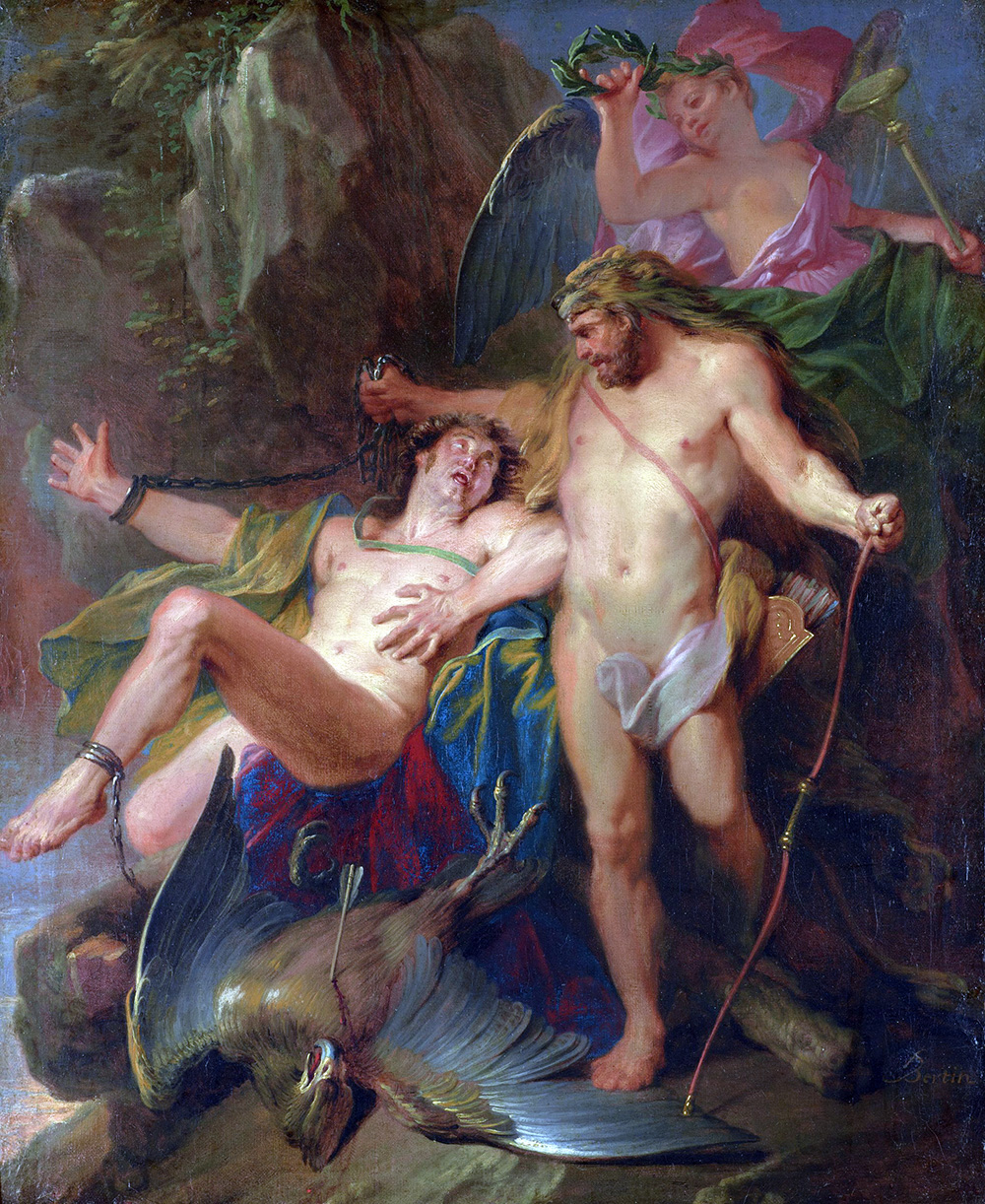 Hercules liberating the chained Prometheus