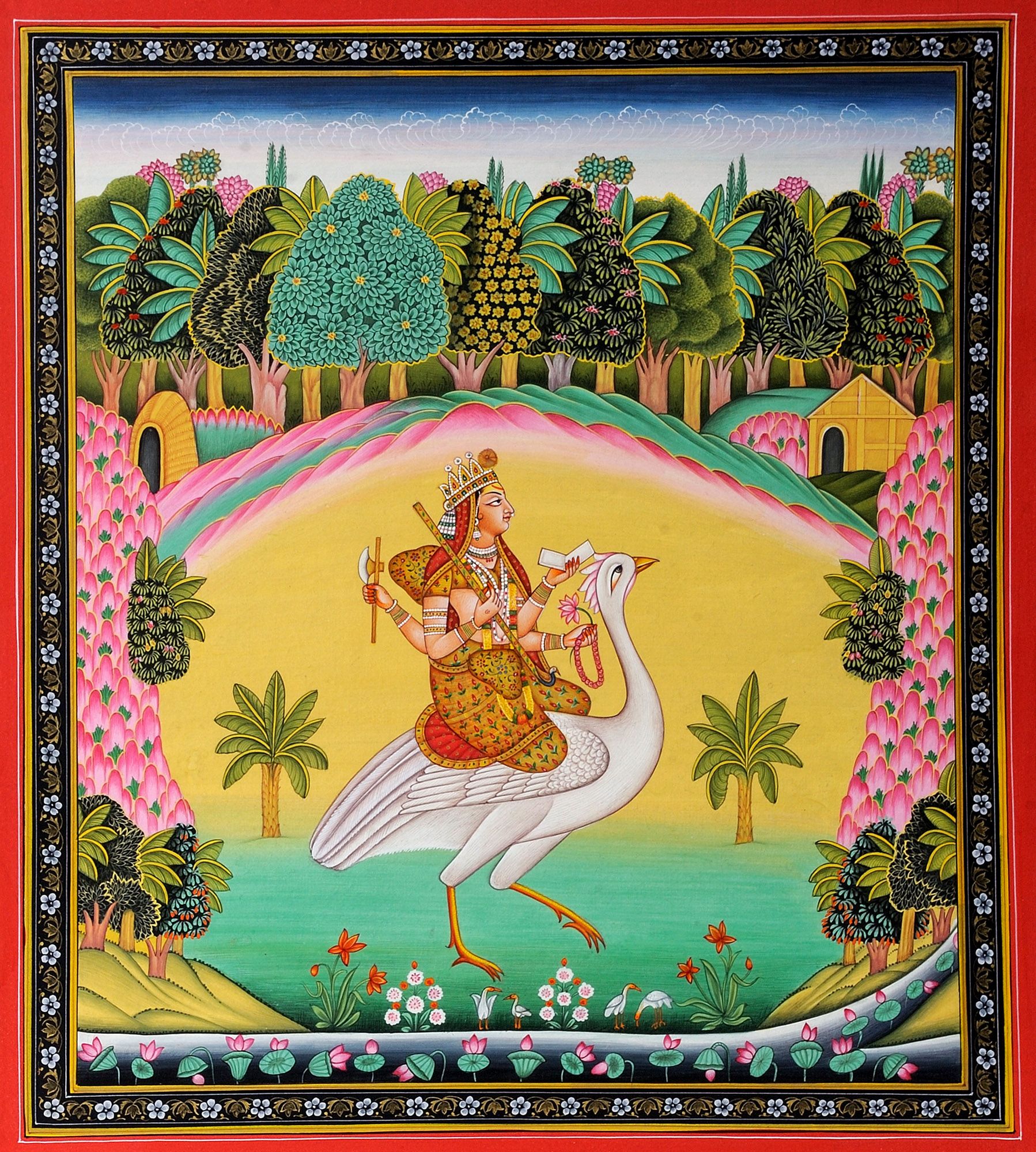 Hamsa (swan), symbol of Brahma, ridden by his wife Saraswati
