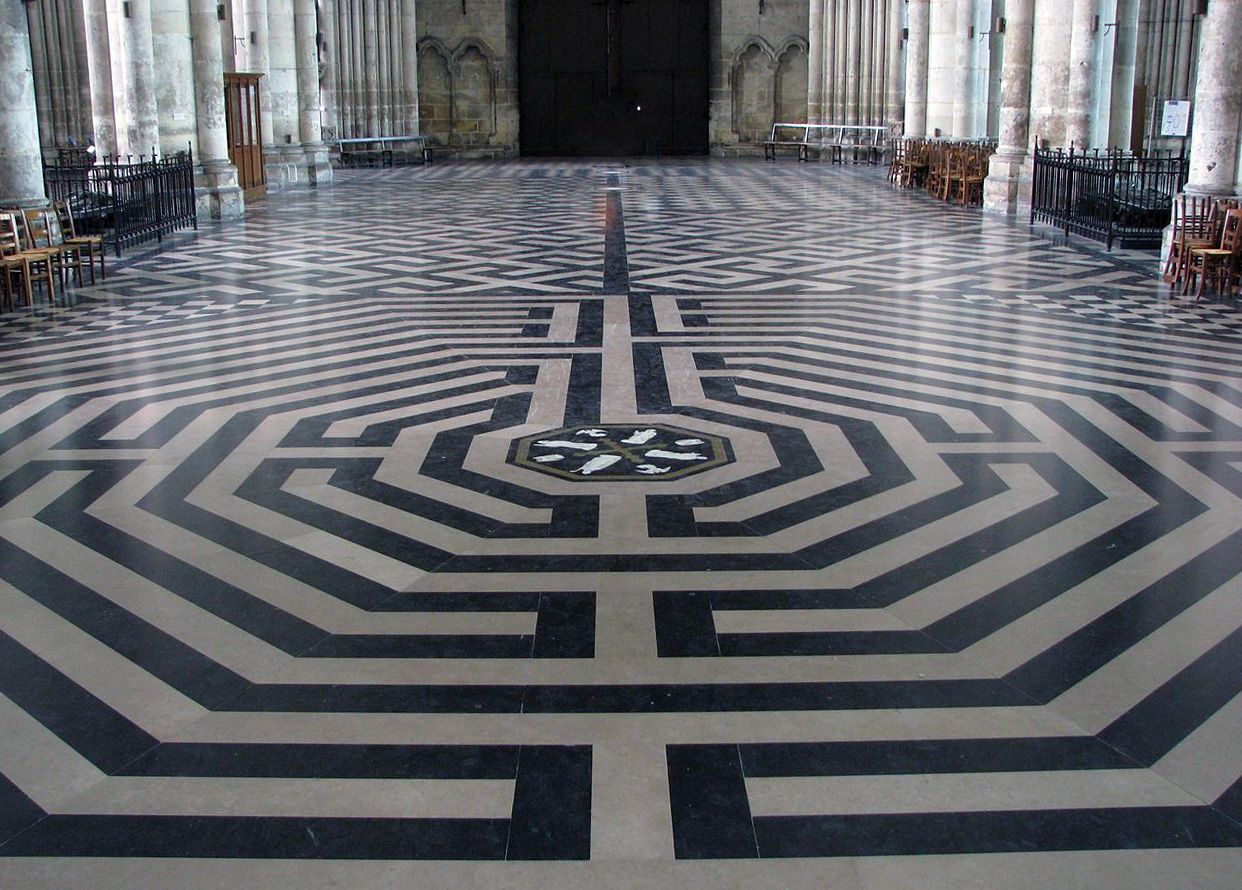 labyrinth drawn on the floor in the Chartres Cathedral of Notre Dame de Paris