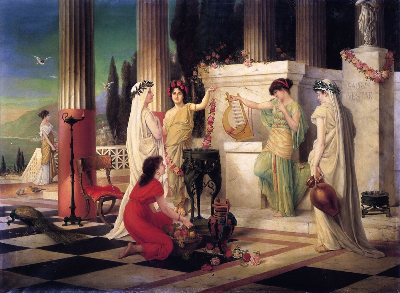 Vestal Virgins Protect the Sacred Fire in the Temple of Vesta