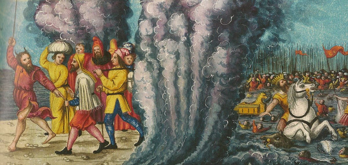 Moses (with horns) leads the Exodus